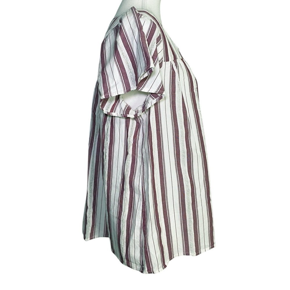New Directions Burgandy & White Striped Short Sleeve Top - Picture 3 of 12